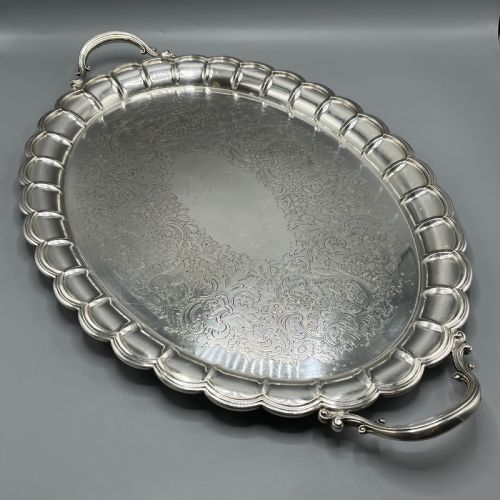 Large Silver Plated Scalloped Serving Tray
