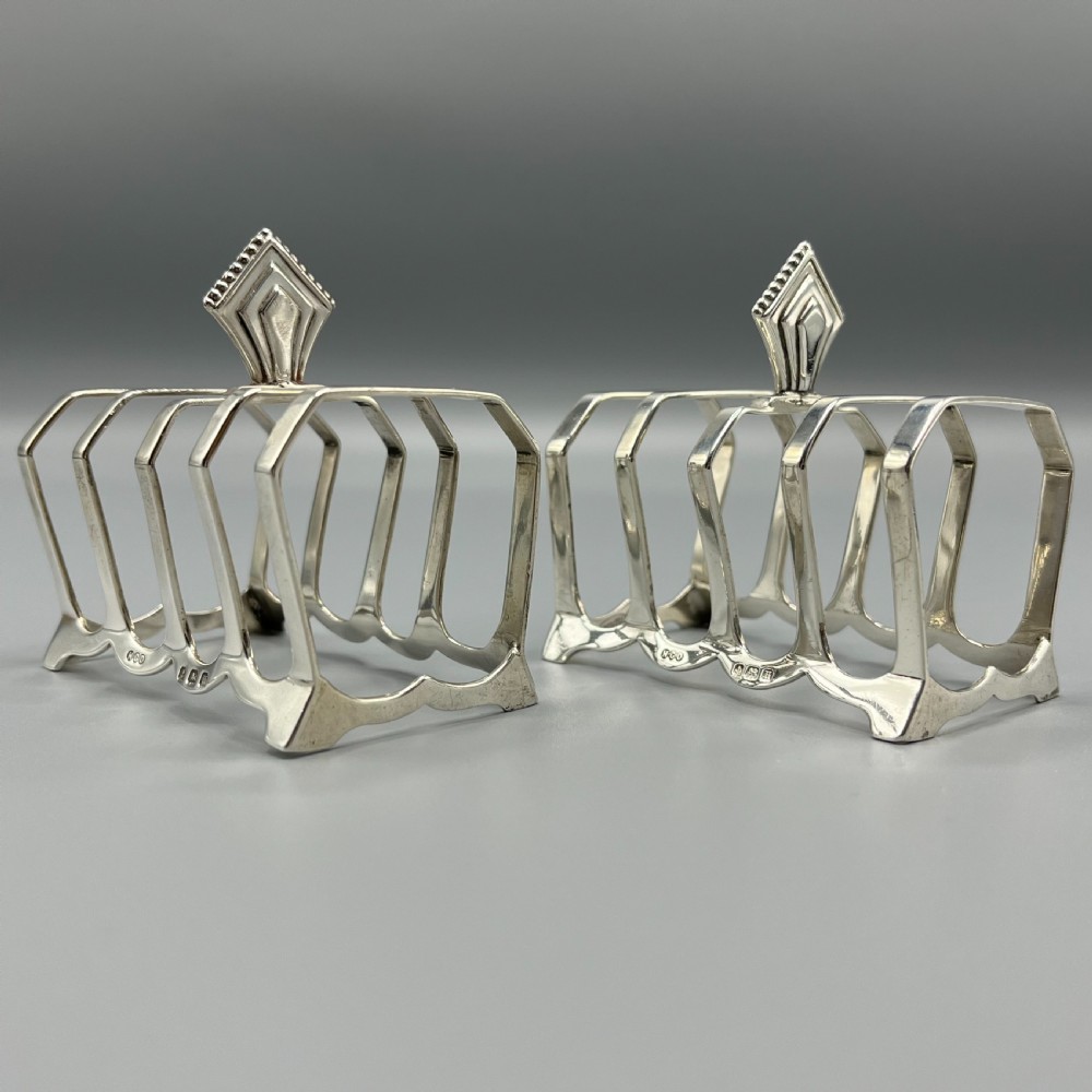 Pair of Solid Silver Art Deco Toast Racks Hallmarked Birmingham 1932 View II