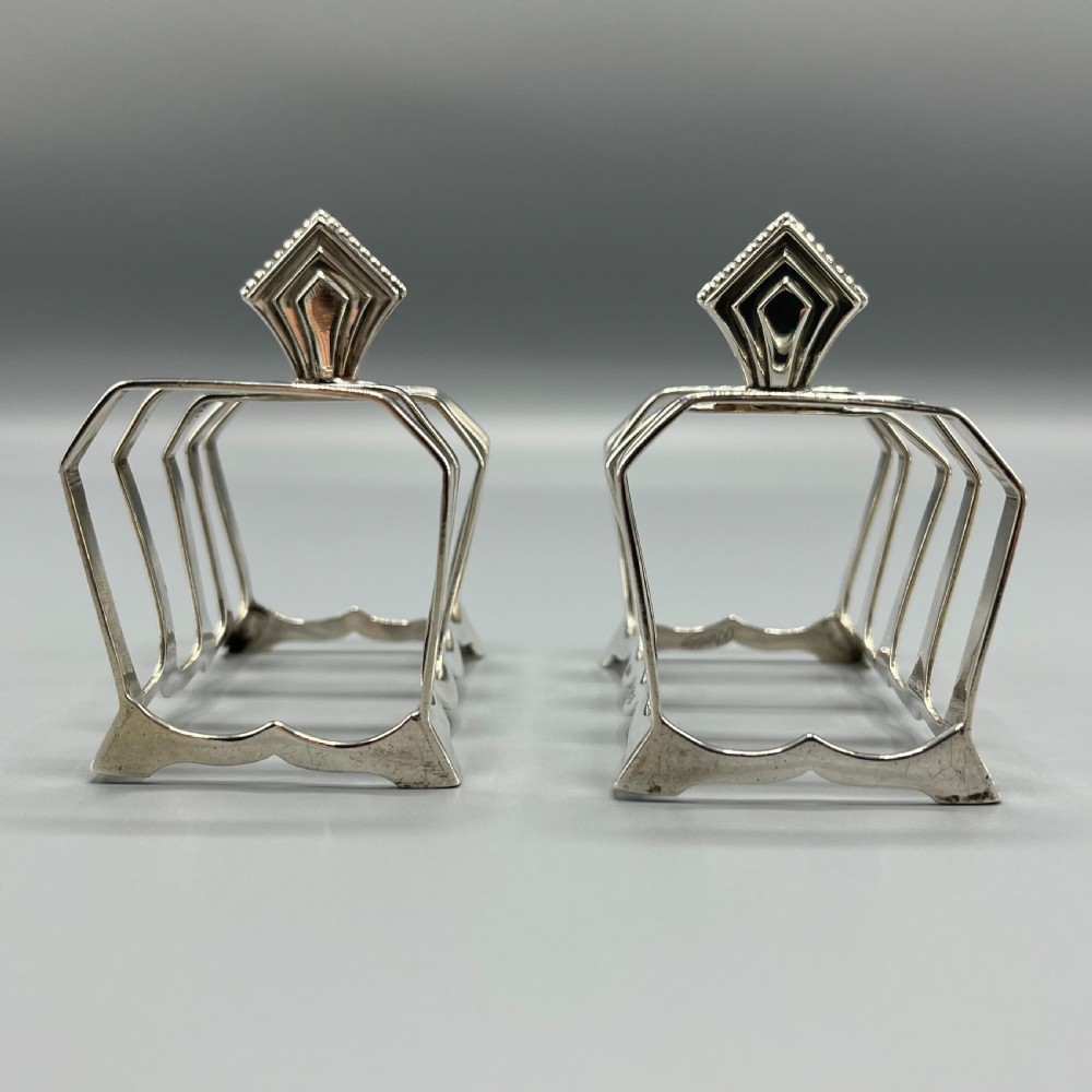 Pair of Solid Silver Art Deco Toast Racks Hallmarked Birmingham 1932 View III