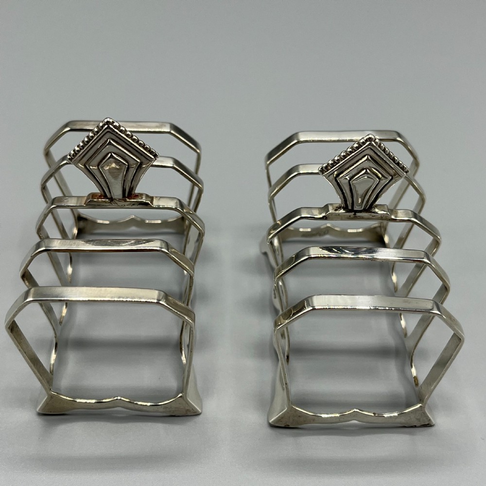 Pair of Solid Silver Art Deco Toast Racks Hallmarked Birmingham 1932 View IV