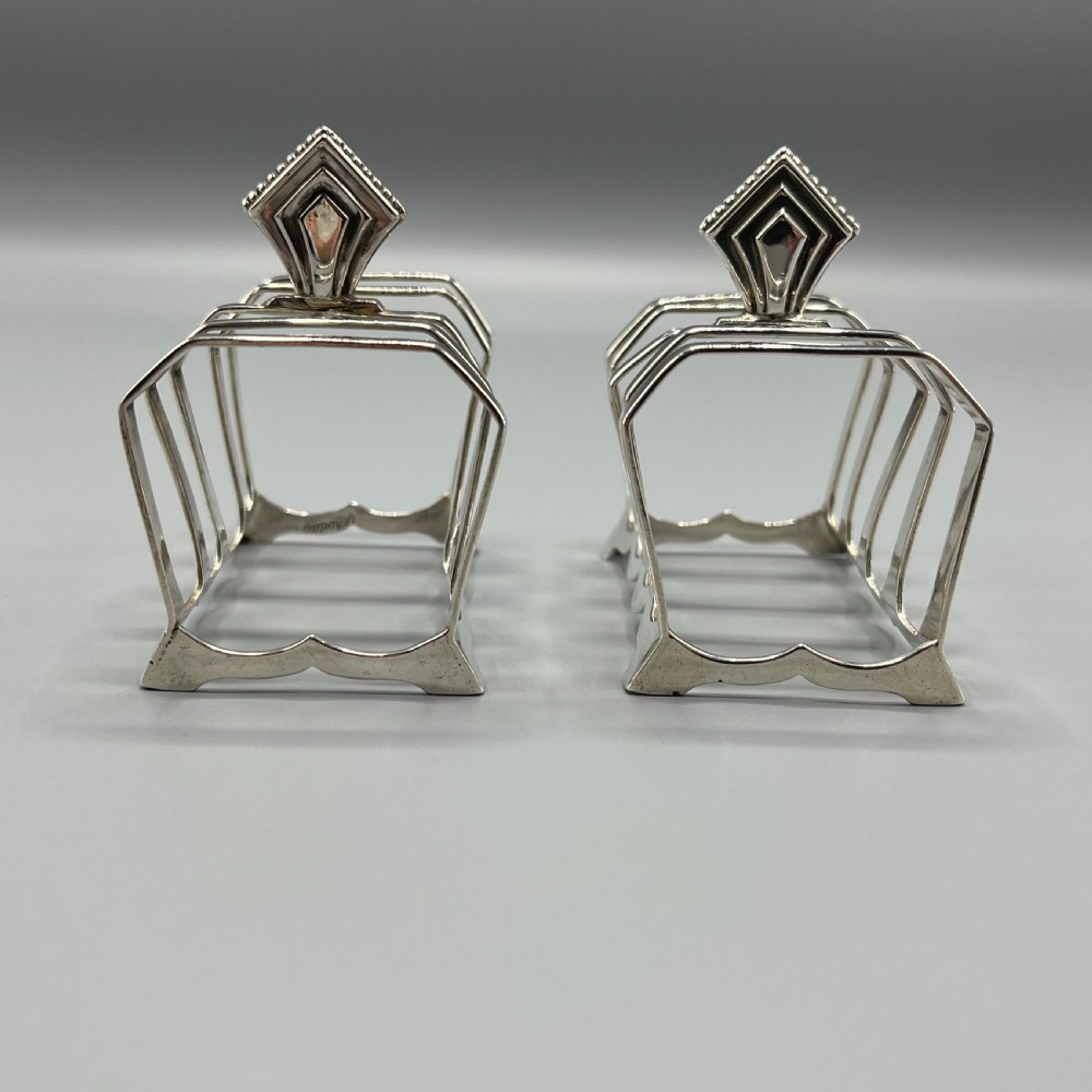 Pair of Solid Silver Art Deco Toast Racks Hallmarked Birmingham 1932 View VI
