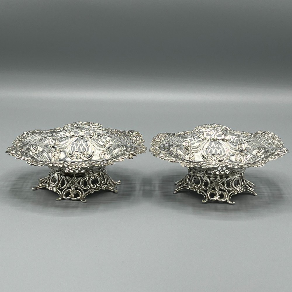 Pair Solid Sterling Silver Bon Bon Dishes Heavy Gauge View II