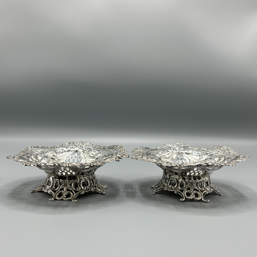 Pair Solid Sterling Silver Bon Bon Dishes Heavy Gauge View V