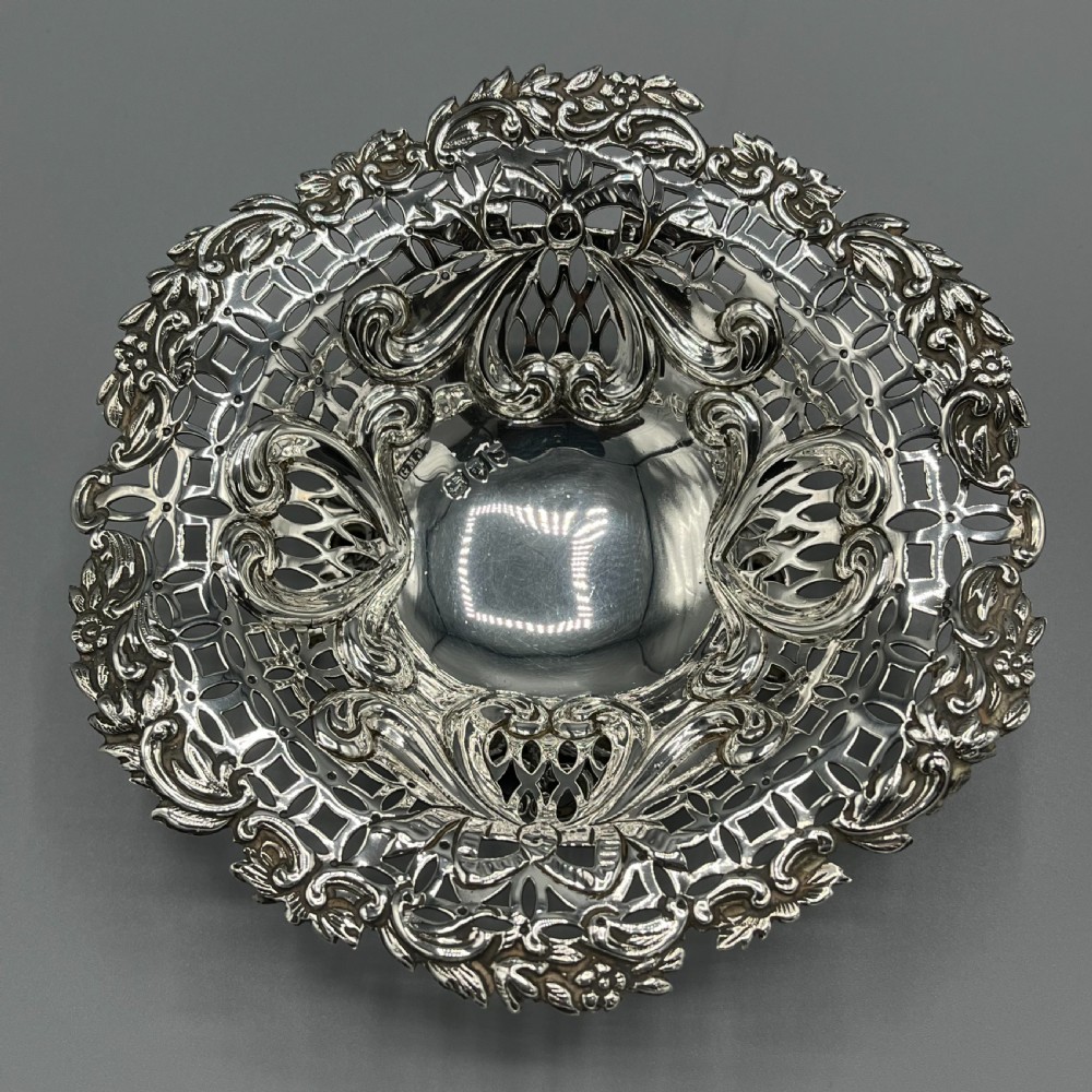 Pair Solid Sterling Silver Bon Bon Dishes Heavy Gauge View VI
