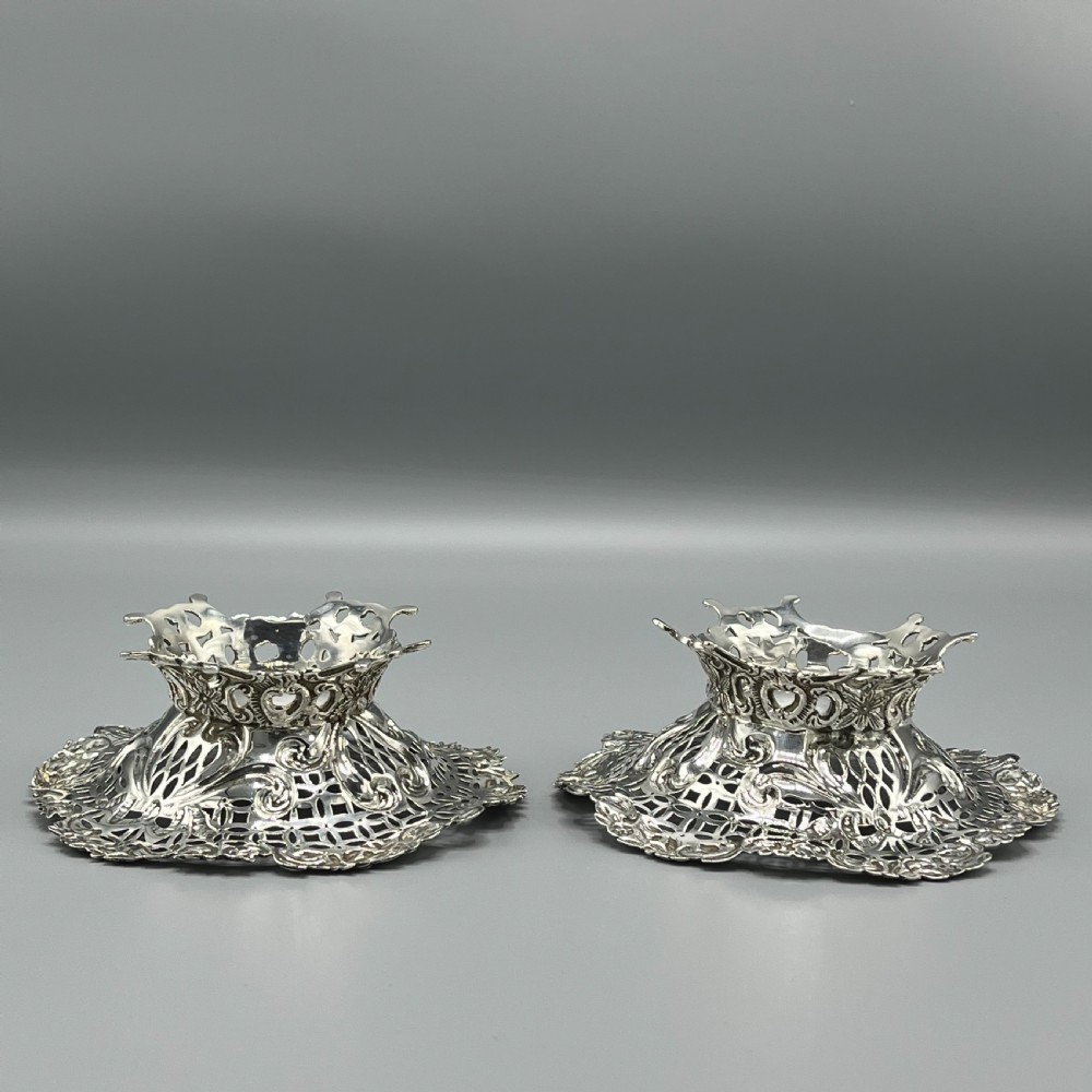 Pair Solid Sterling Silver Bon Bon Dishes Heavy Gauge View XI