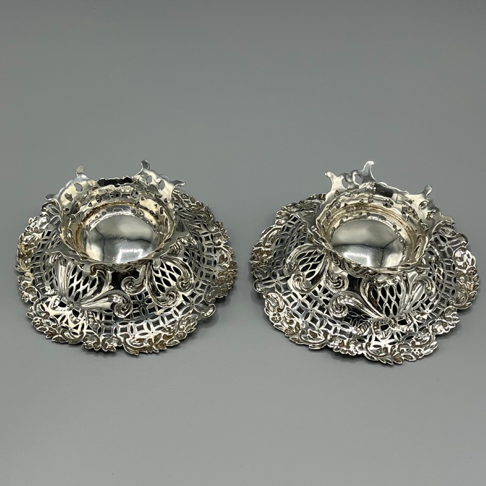Pair Solid Sterling Silver Bon Bon Dishes Heavy Gauge View XII