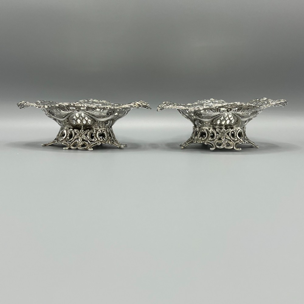 Pair Solid Sterling Silver Bon Bon Dishes Heavy Gauge View XIII