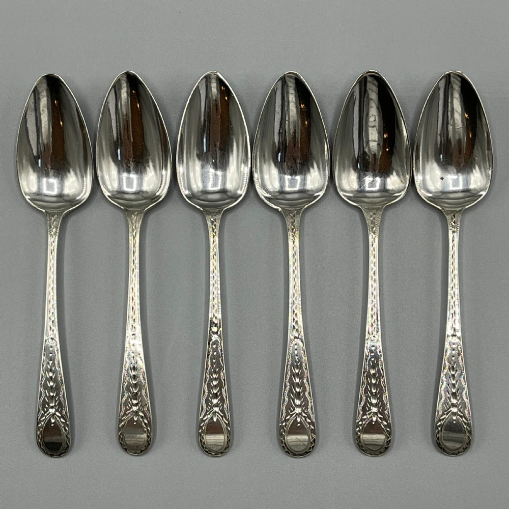 Georgian Solid Sterling Silver Bright Cut Tea Spoons Hallmarked 1797