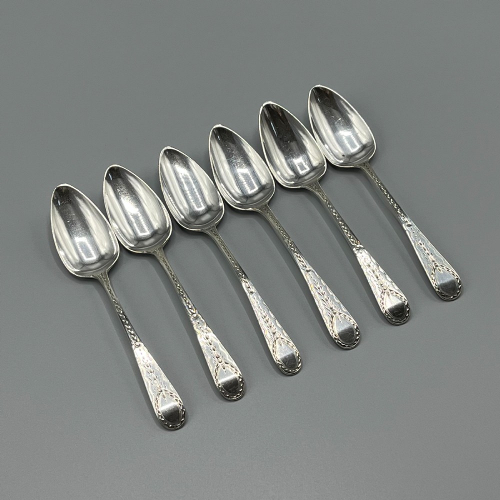 Georgian Solid Sterling Silver Bright Cut Tea Spoons Hallmarked 1797 View II