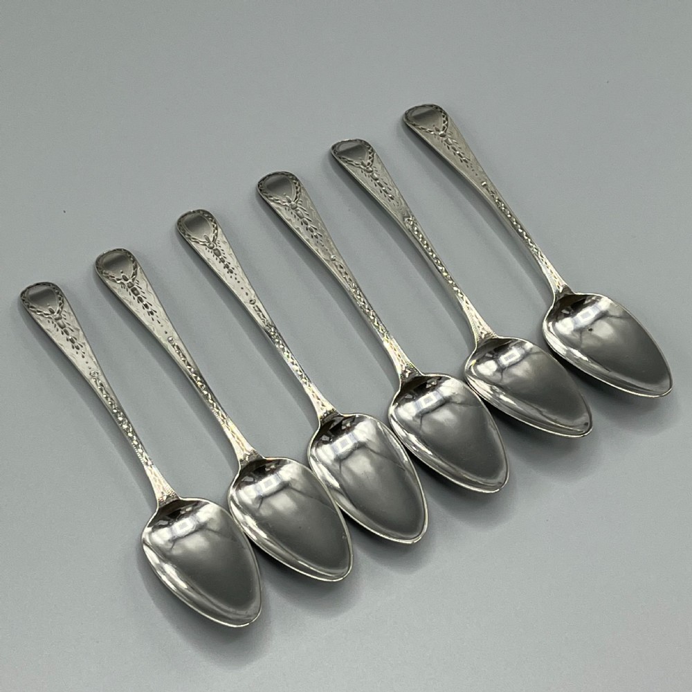Georgian Solid Sterling Silver Bright Cut Tea Spoons Hallmarked 1797 View III