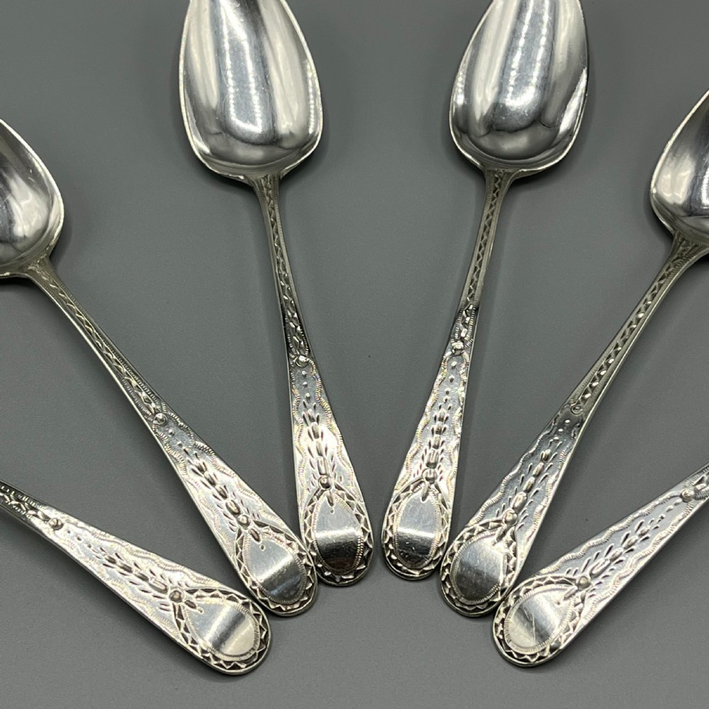 Georgian Solid Sterling Silver Bright Cut Tea Spoons Hallmarked 1797 View IV