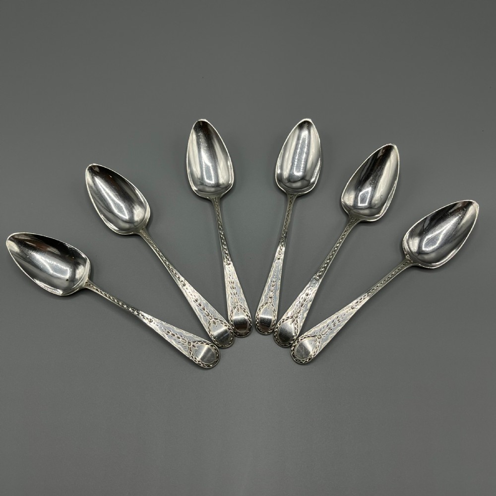 Georgian Solid Sterling Silver Bright Cut Tea Spoons Hallmarked 1797 View V