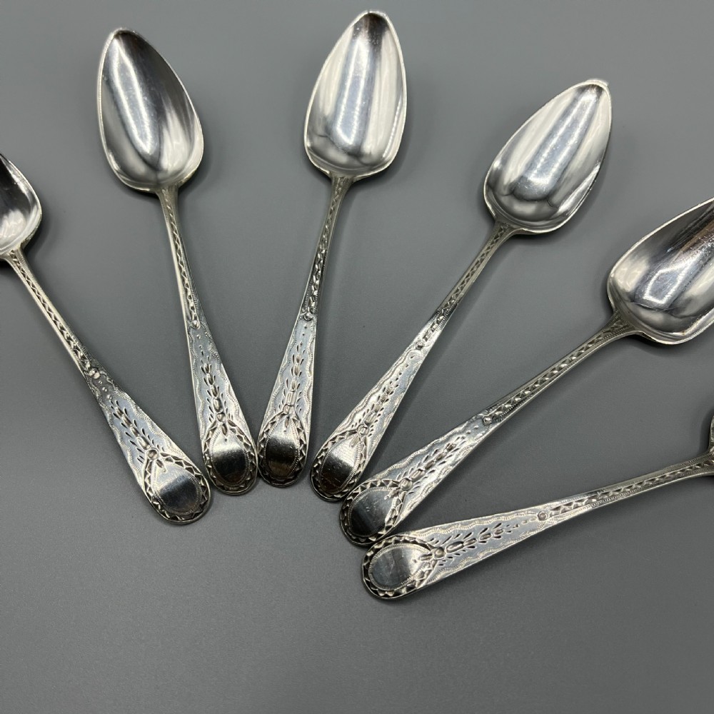 Georgian Solid Sterling Silver Bright Cut Tea Spoons Hallmarked 1797 View VI