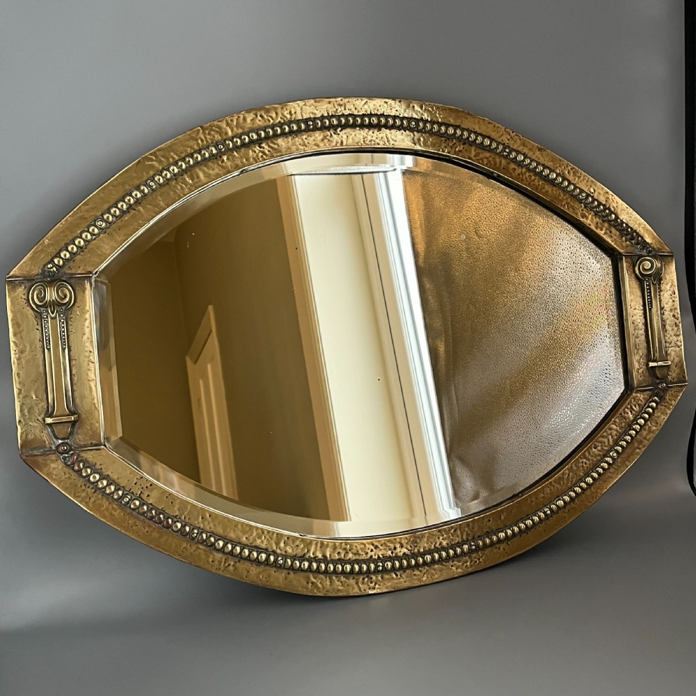 Large Brass Art Nouveau Edwardian Period Oval Overmantle Wall Mirror