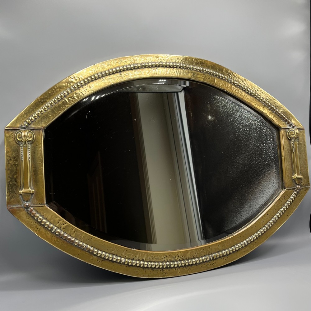 Large Brass Art Nouveau Edwardian Period Oval Overmantle Wall Mirror View II