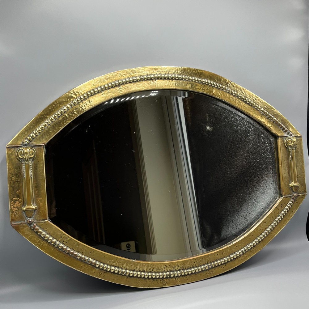 Large Brass Art Nouveau Edwardian Period Oval Overmantle Wall Mirror View III