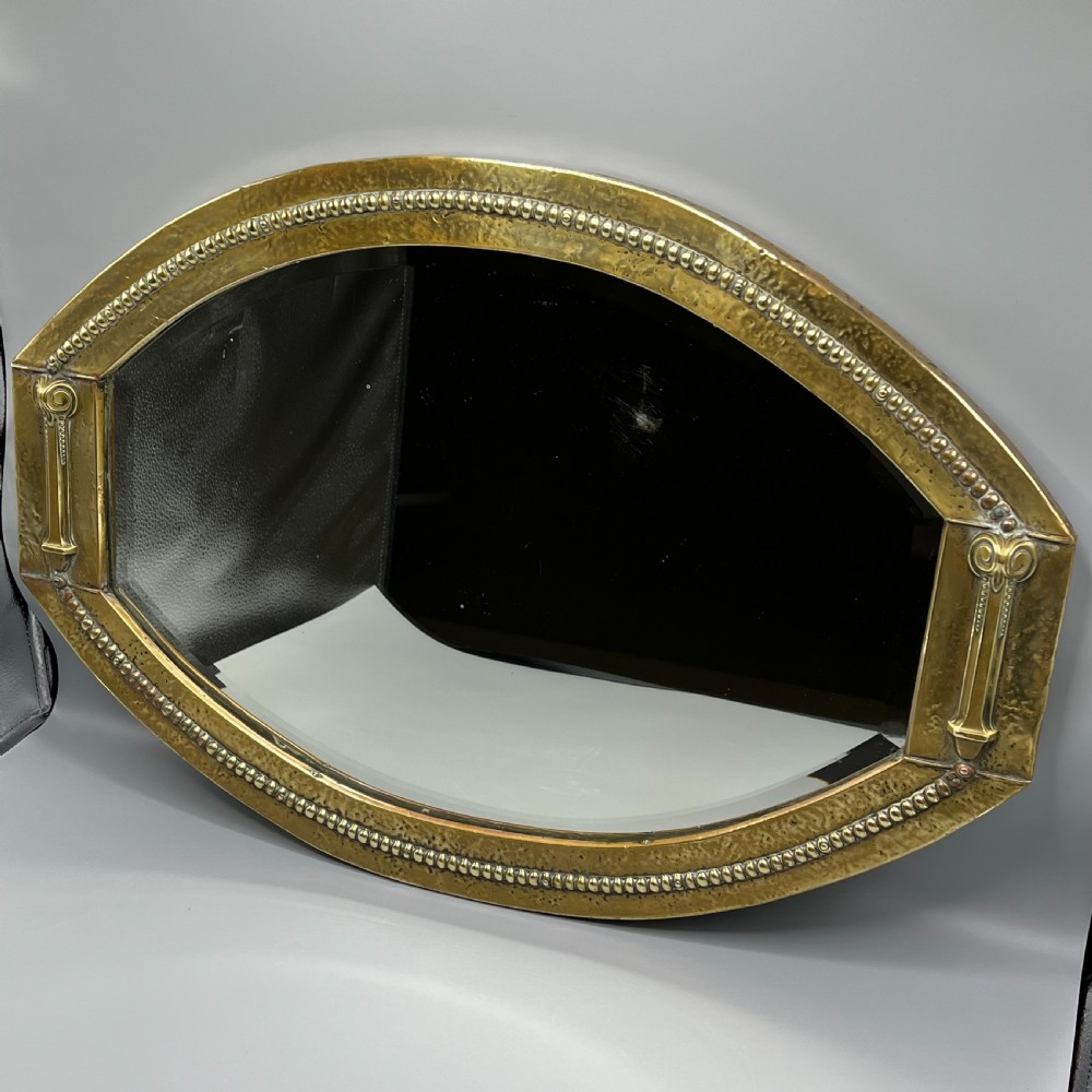 Large Brass Art Nouveau Edwardian Period Oval Overmantle Wall Mirror View IV