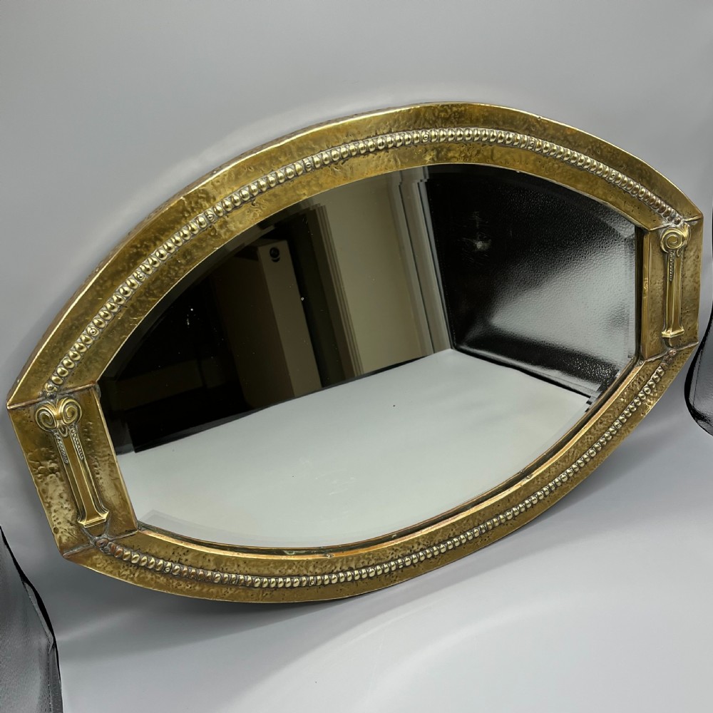 Large Brass Art Nouveau Edwardian Period Oval Overmantle Wall Mirror View V