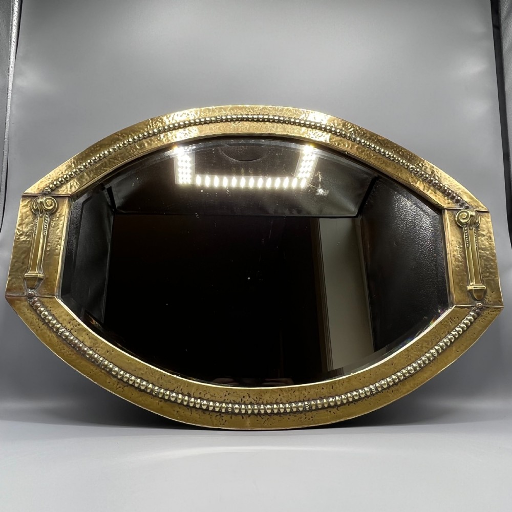 Large Brass Art Nouveau Edwardian Period Oval Overmantle Wall Mirror View VI