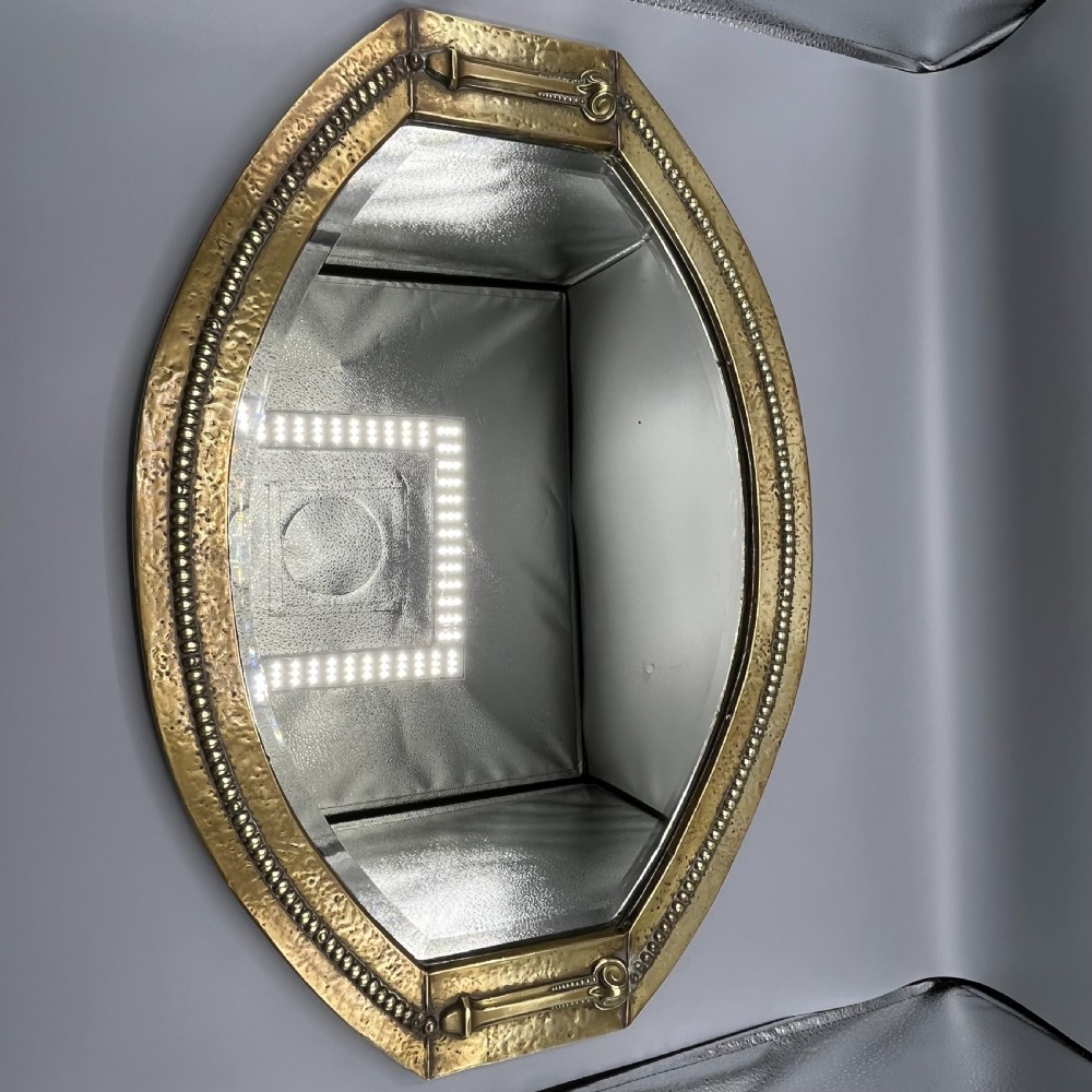 Large Brass Art Nouveau Edwardian Period Oval Overmantle Wall Mirror View VII