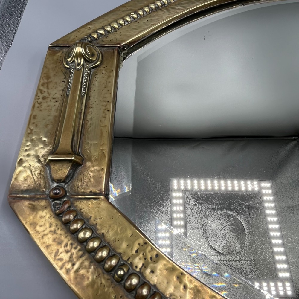Large Brass Art Nouveau Edwardian Period Oval Overmantle Wall Mirror View VIII