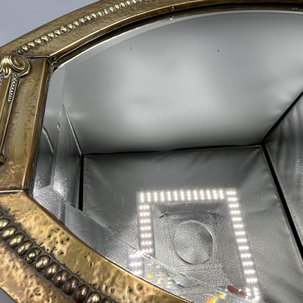 Large Brass Art Nouveau Edwardian Period Oval Overmantle Wall Mirror View XII