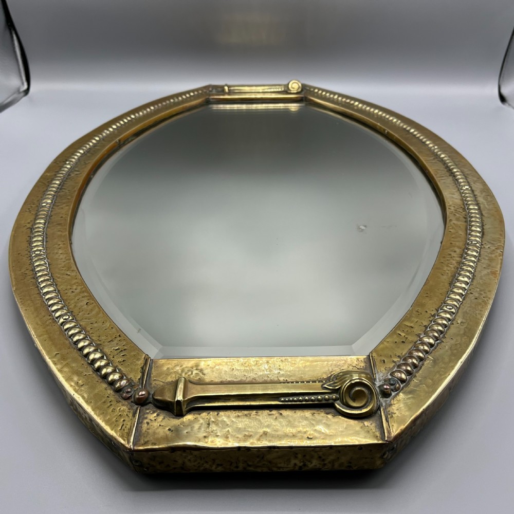 Large Brass Art Nouveau Edwardian Period Oval Overmantle Wall Mirror View XVI