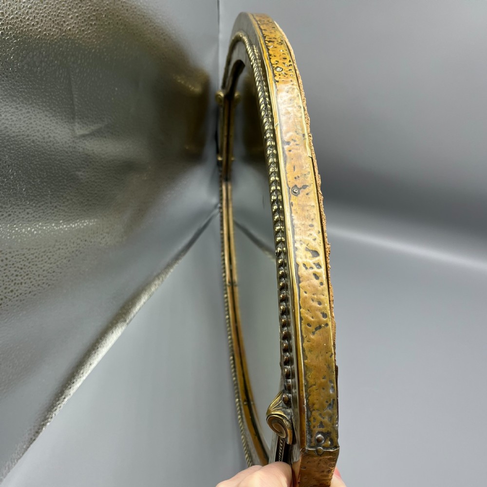 Large Brass Art Nouveau Edwardian Period Oval Overmantle Wall Mirror View XVII