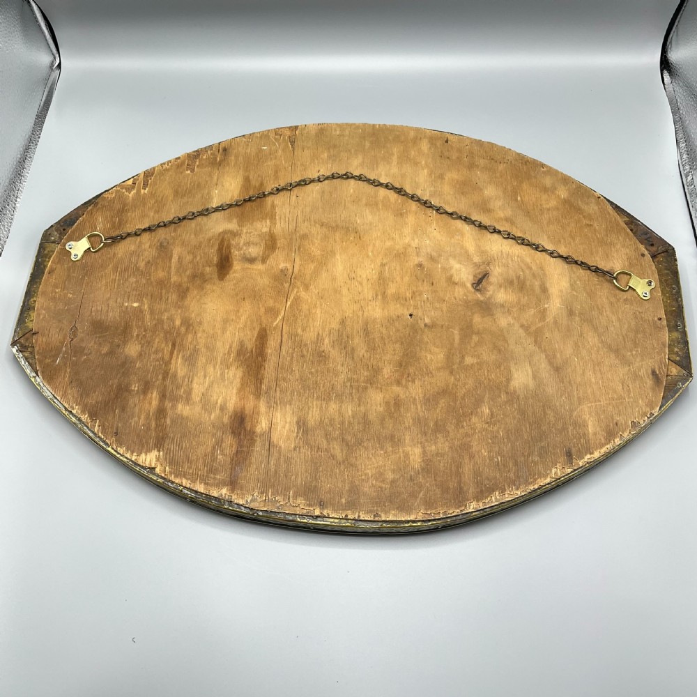 Large Brass Art Nouveau Edwardian Period Oval Overmantle Wall Mirror View XVIII