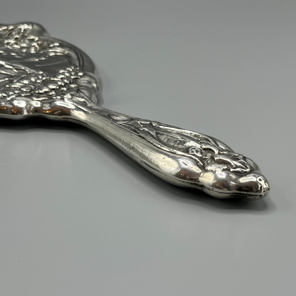 Art Nouveau Sterling Silver Hand Mirror Repousse Cherub Hallmarked Birmingham 1909 View IV