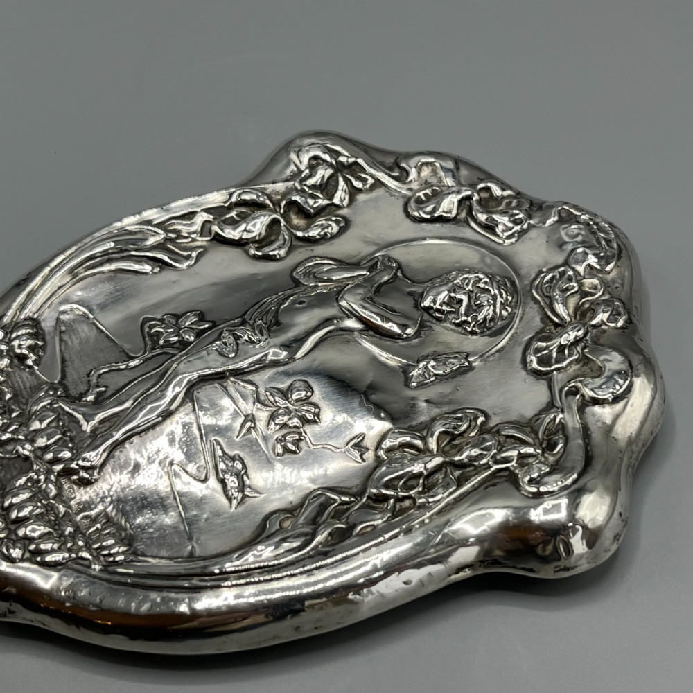 Art Nouveau Sterling Silver Hand Mirror Repousse Cherub Hallmarked Birmingham 1909 View V
