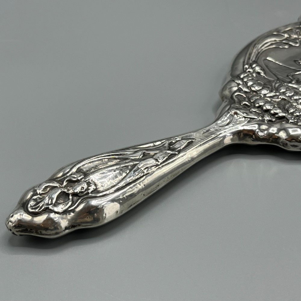 Art Nouveau Sterling Silver Hand Mirror Repousse Cherub Hallmarked Birmingham 1909 View VII