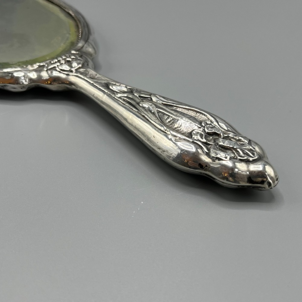 Art Nouveau Sterling Silver Hand Mirror Repousse Cherub Hallmarked Birmingham 1909 View XII