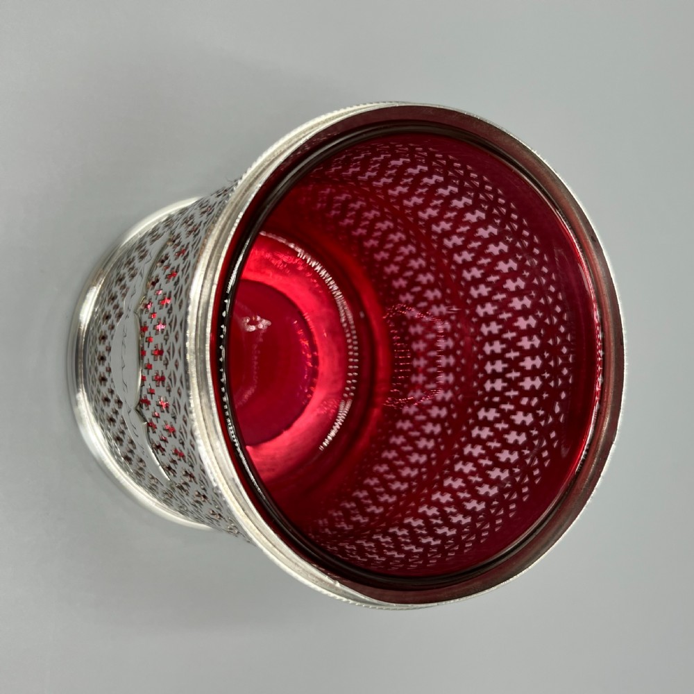 Edwardian Quality Silver Plated Marmalade Preserve Pot with Cranberry Glass Liner View XV