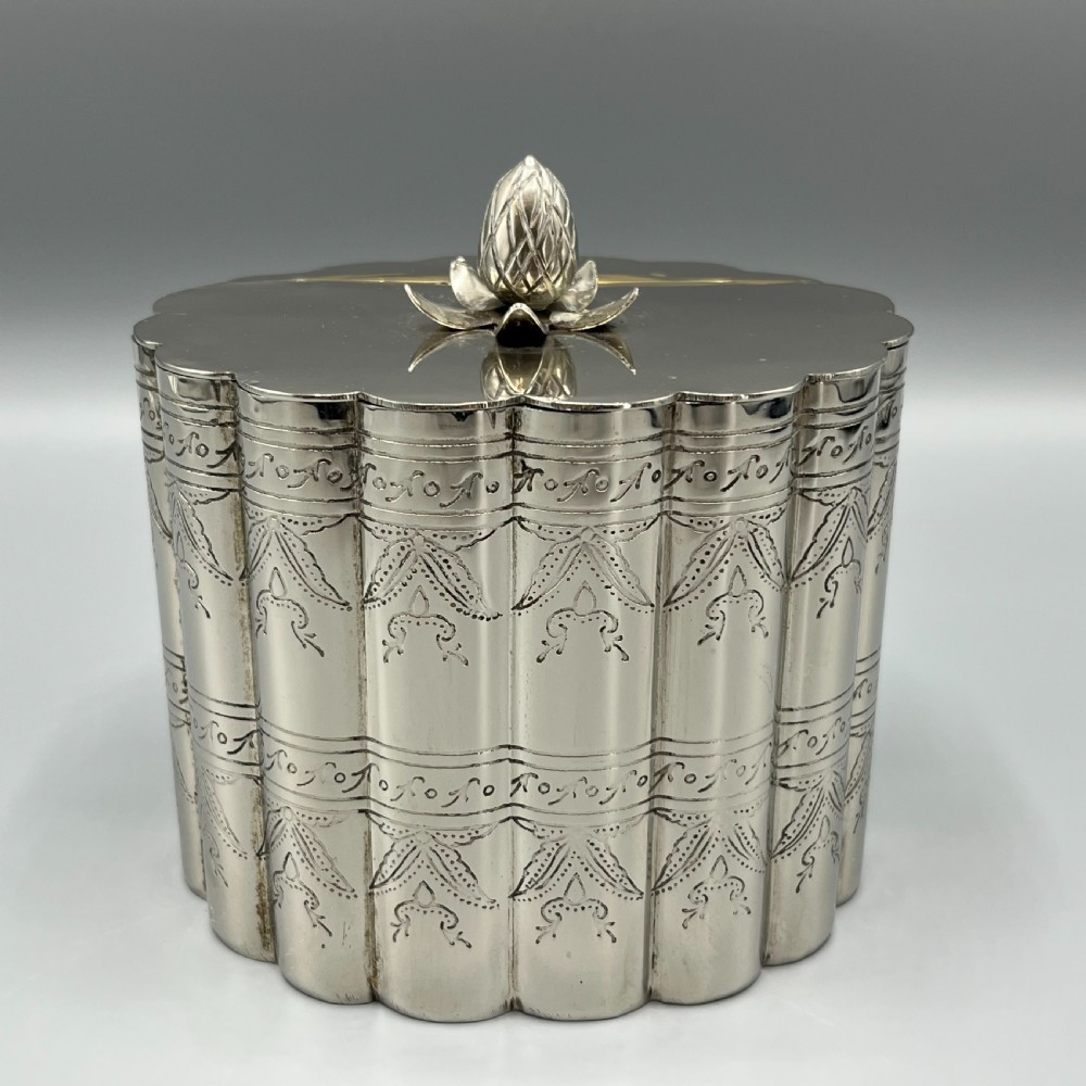 Victorian Silver Plated Tea Caddy with Scalloped Body View II