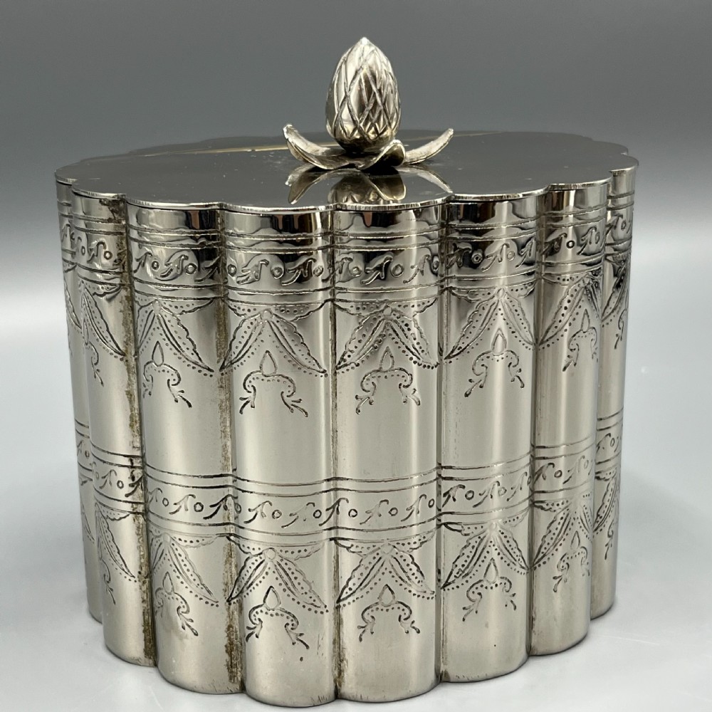 Victorian Silver Plated Tea Caddy with Scalloped Body View IV