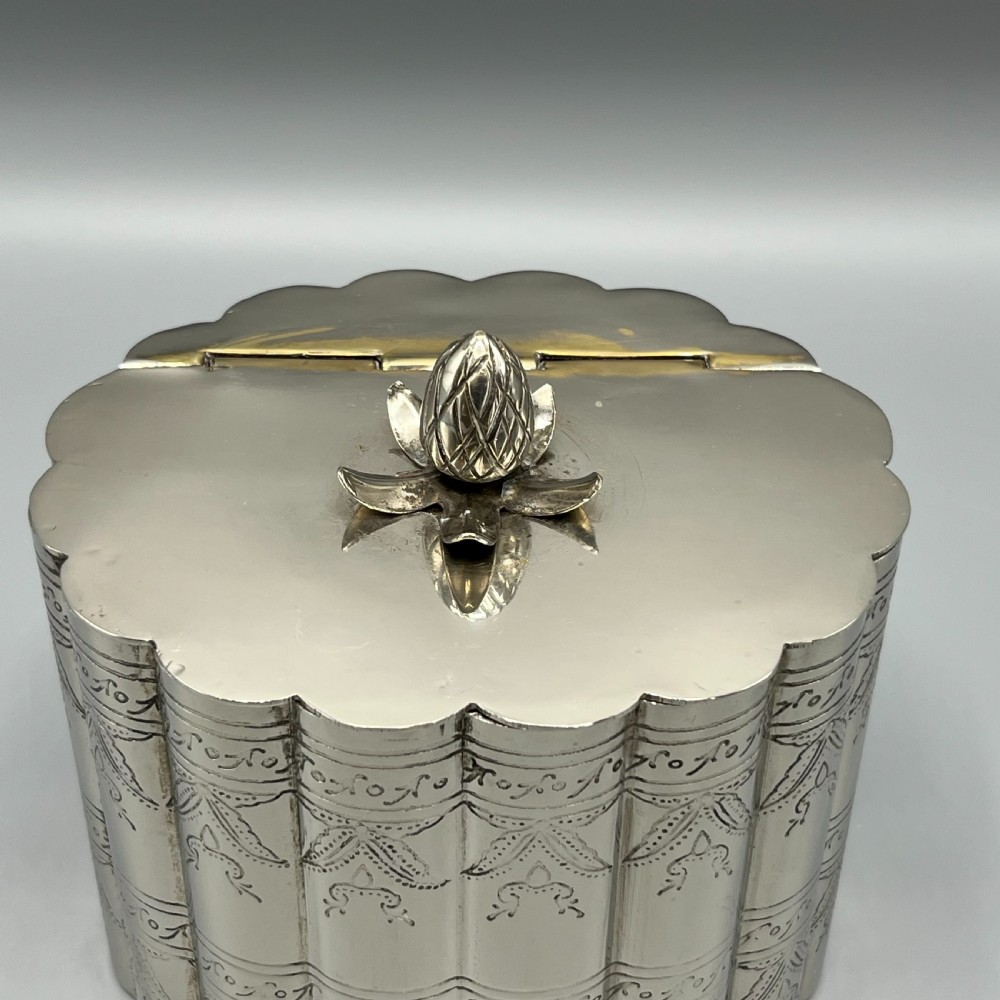 Victorian Silver Plated Tea Caddy with Scalloped Body View V