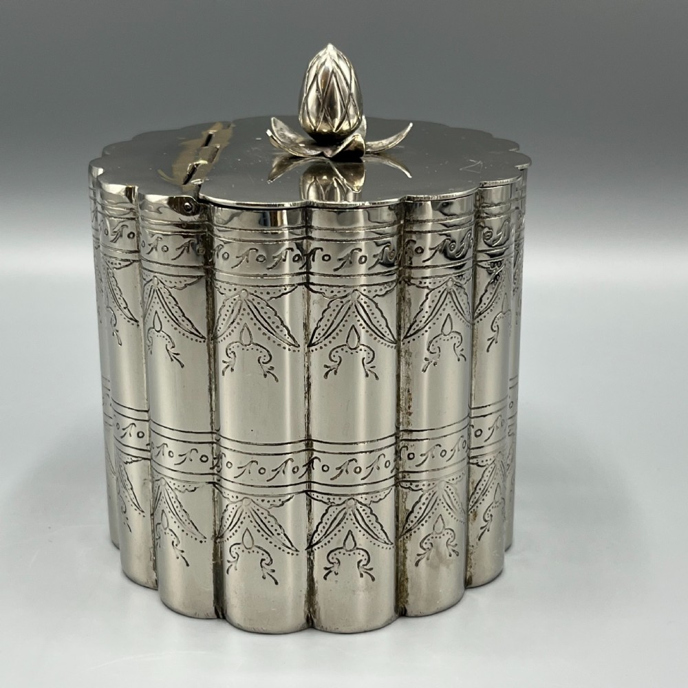 Victorian Silver Plated Tea Caddy with Scalloped Body View VIII