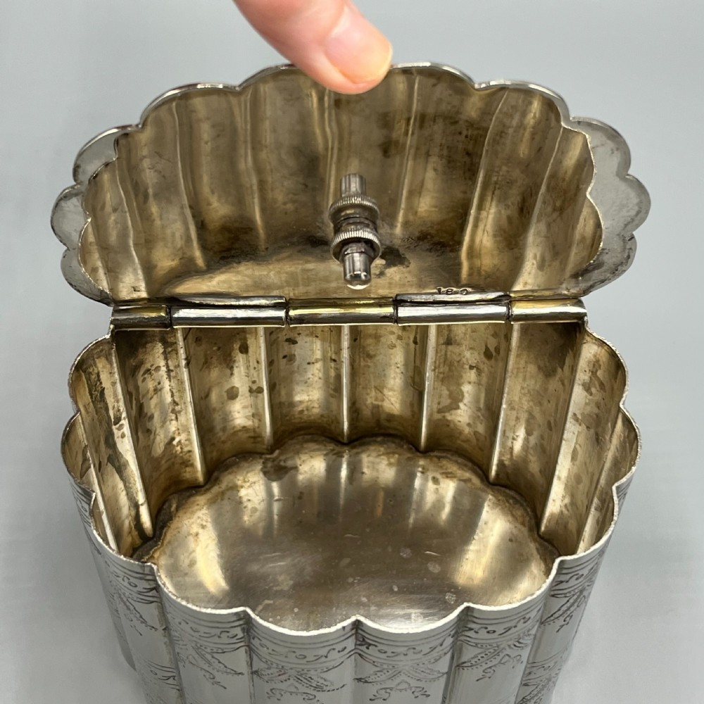Victorian Silver Plated Tea Caddy with Scalloped Body View X