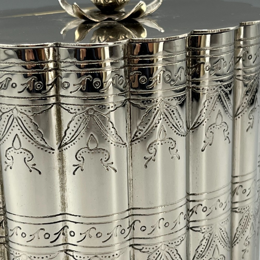 Victorian Silver Plated Tea Caddy with Scalloped Body View XI