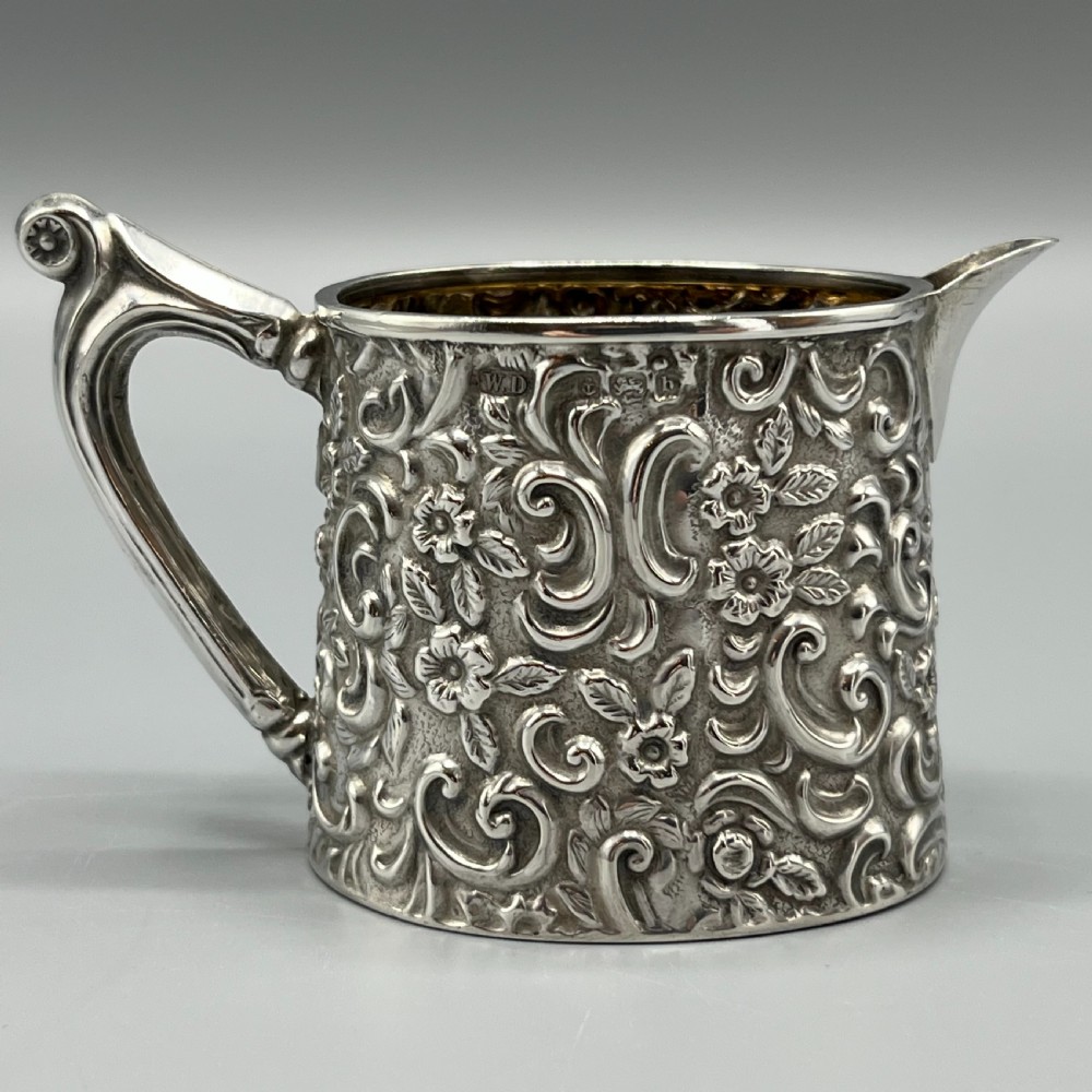 Edwardian Solid Silver Foliate Embossed Cream Jug Hallmarked Birmingham 1901
