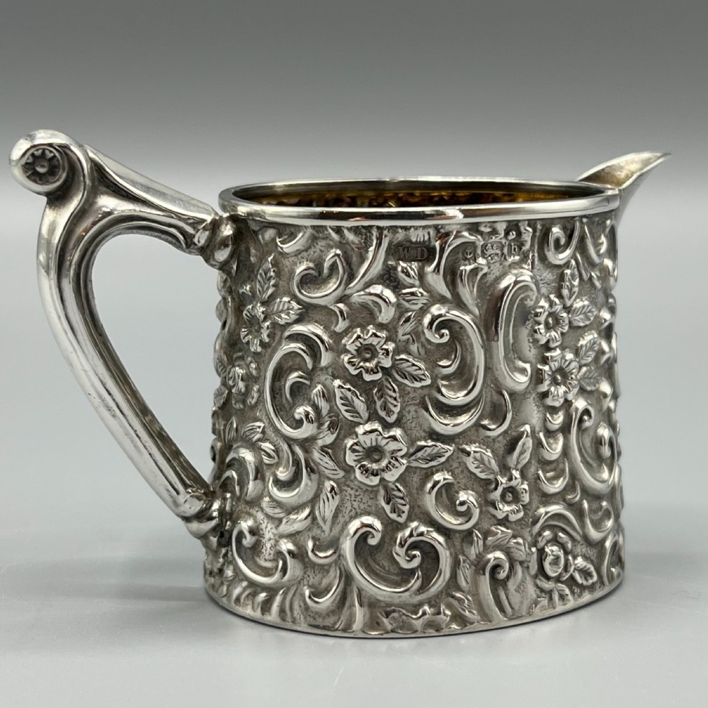 Edwardian Solid Silver Foliate Embossed Cream Jug Hallmarked Birmingham 1901 View II