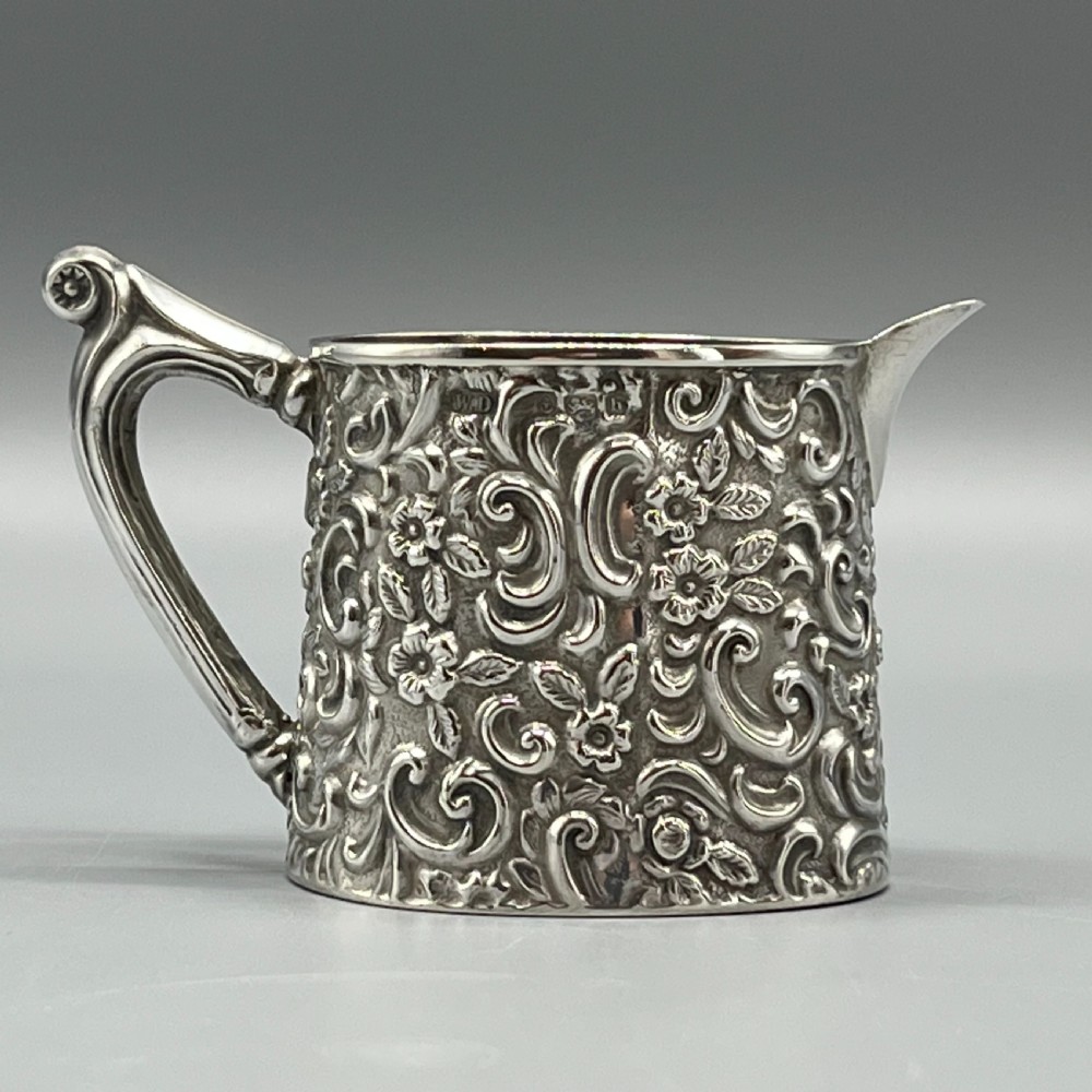 Edwardian Solid Silver Foliate Embossed Cream Jug Hallmarked Birmingham 1901 View IV