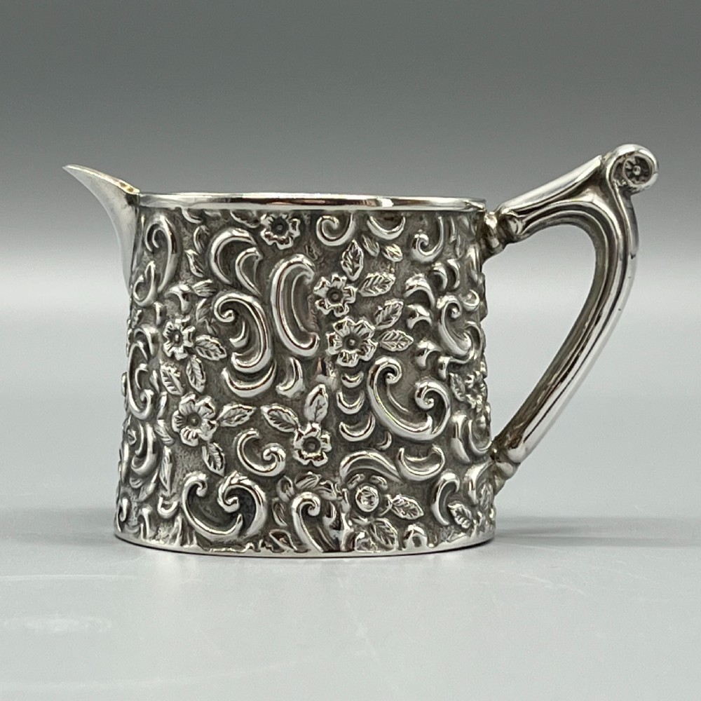 Edwardian Solid Silver Foliate Embossed Cream Jug Hallmarked Birmingham 1901 View VI