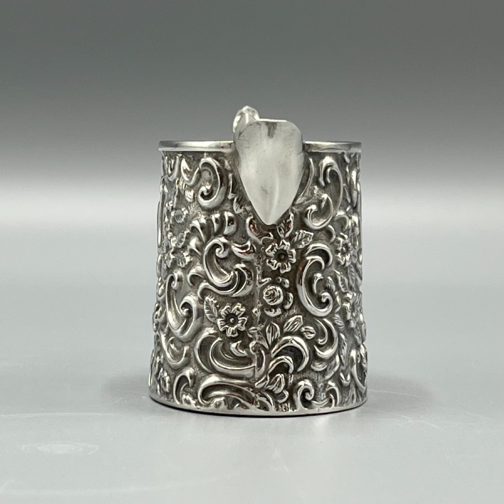 Edwardian Solid Silver Foliate Embossed Cream Jug Hallmarked Birmingham 1901 View VII