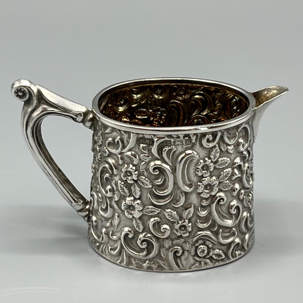 Edwardian Solid Silver Foliate Embossed Cream Jug Hallmarked Birmingham 1901 View VIII