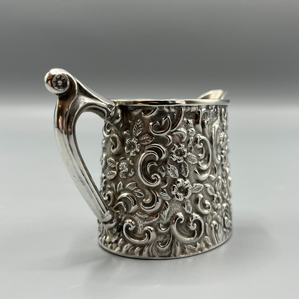 Edwardian Solid Silver Foliate Embossed Cream Jug Hallmarked Birmingham 1901 View XII
