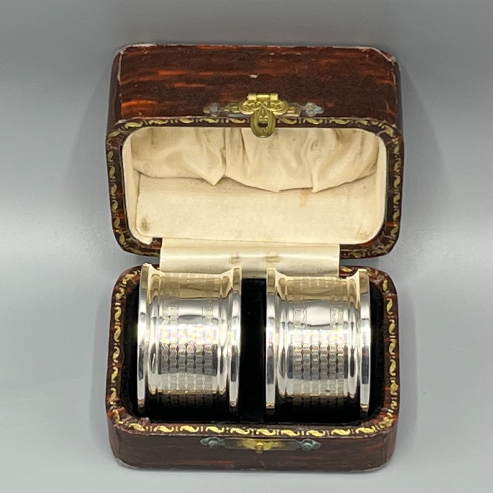 Pair of Cased Solid Silver Napkin Rings Hallmarked Birmingham 1931