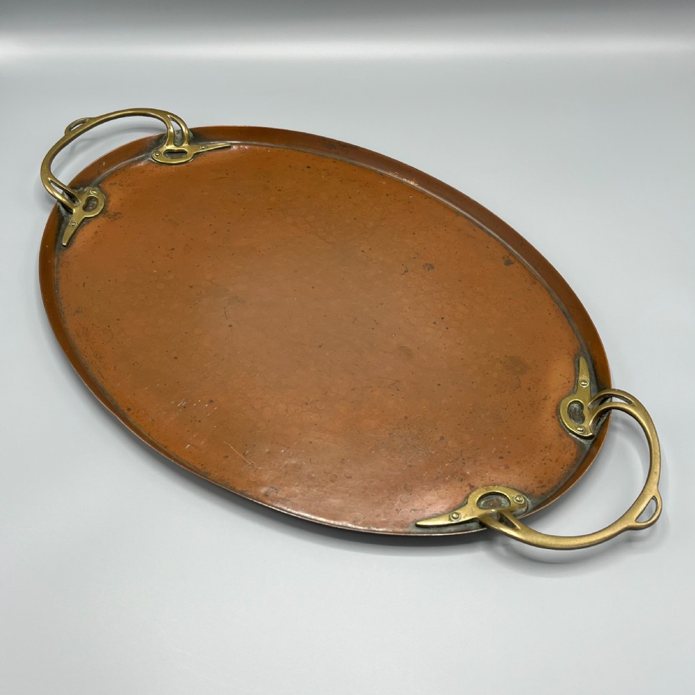 WMF Jugendstil Art Nouveau Large Copper Serving Tray with Whiplash Brass Handles