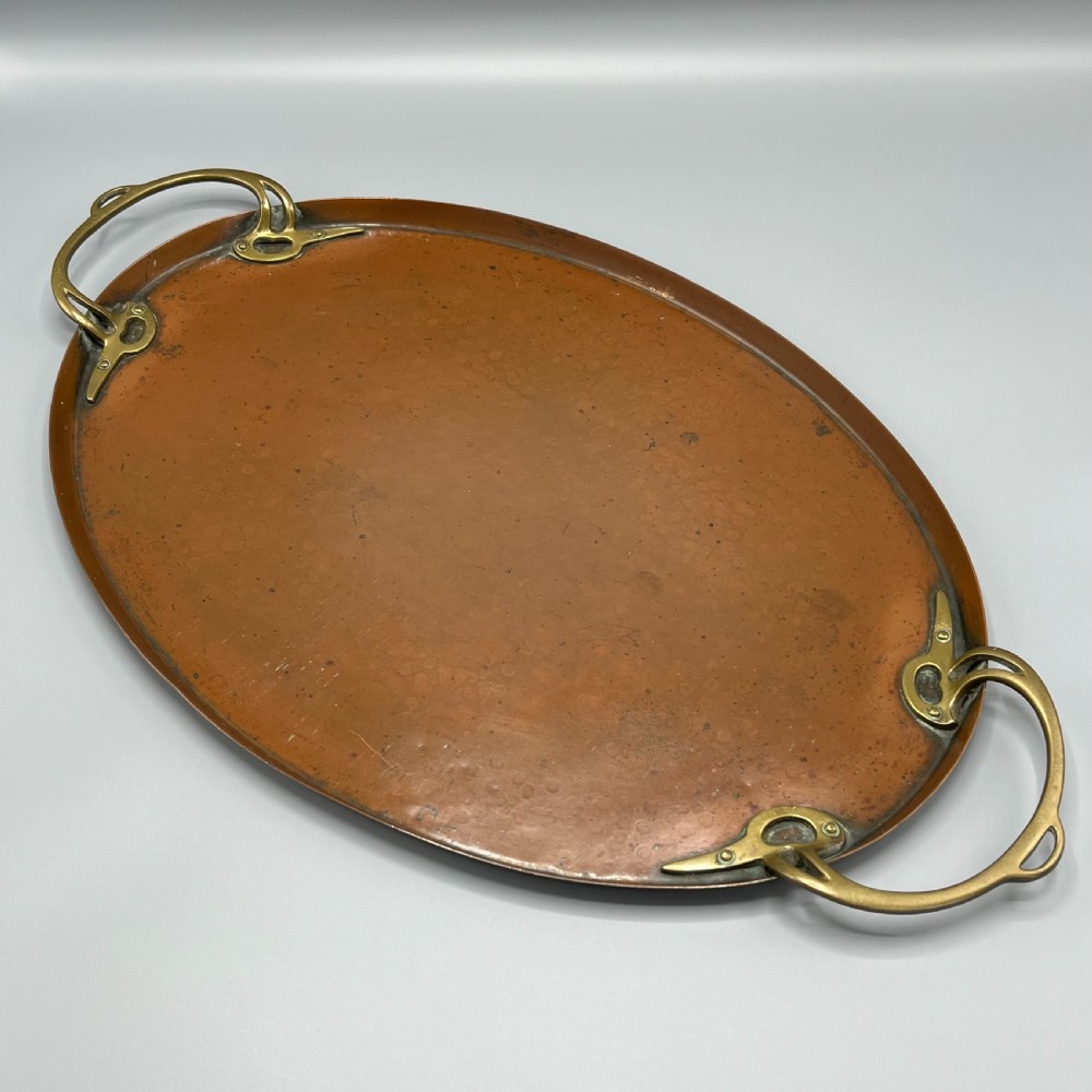 WMF Jugendstil Art Nouveau Large Copper Serving Tray with Whiplash Brass Handles View II